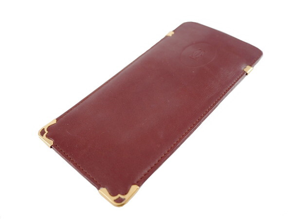 【ブラックフライデー30%OFFクーポン】カルティエ CARTIER メガネケース マストライン ボルドー×ゴールド レディース 中古_画像3