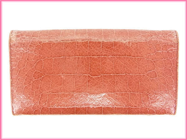 【ブラックフライデー30%OFFクーポン】ミュウミュウ 三つ折り財布 /長財布 レディース クロコダイル型押し ピンク 中古_画像2