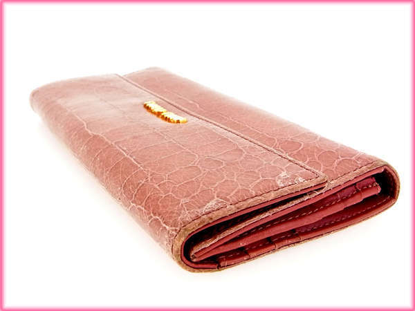 【ブラックフライデー30%OFFクーポン】ミュウミュウ 三つ折り財布 /長財布 レディース クロコダイル型押し ピンク 中古_画像5