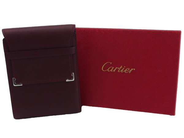 【ブラックフライデー30%OFFクーポン】カルティエ CARTIER 札入れ ボルドー×シルバー レディース 中古_画像9