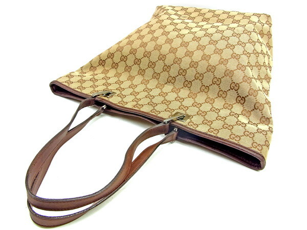 【ブラックフライデー30%OFFクーポン】グッチ GUCCI トートバッグ GGキャンバス ブラウン×ベージュ レディース 中古_画像4