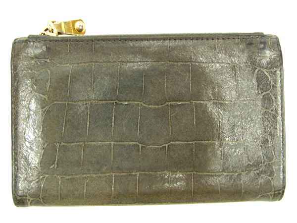 【ブラックフライデー30%OFFクーポン】ミュウミュウ 三つ折り財布 レディース クロコダイル型押し グレー 中古_画像2