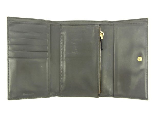 【ブラックフライデー30%OFFクーポン】ミュウミュウ 三つ折り財布 レディース クロコダイル型押し グレー 中古_画像3