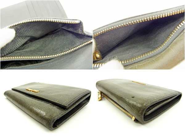 【ブラックフライデー30%OFFクーポン】ミュウミュウ 三つ折り財布 レディース クロコダイル型押し グレー 中古_画像6