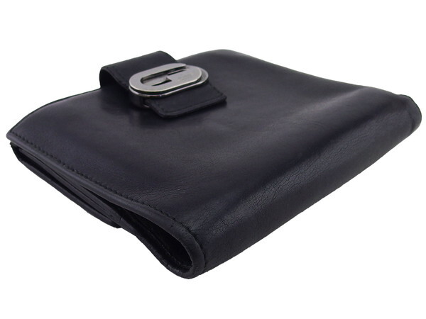 【ブラックフライデー30%OFFクーポン】グッチ GUCCI 三つ折り財布 ブラック×真鍮シルバー レディース 中古_画像2