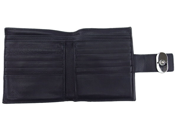 【ブラックフライデー30%OFFクーポン】グッチ GUCCI 三つ折り財布 ブラック×真鍮シルバー レディース 中古_画像4