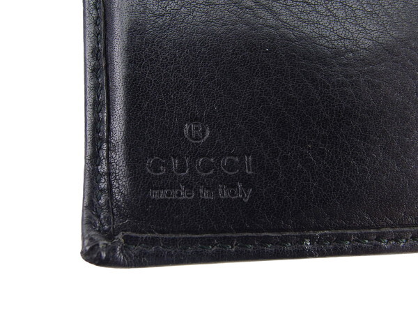【ブラックフライデー30%OFFクーポン】グッチ GUCCI 三つ折り財布 ブラック×真鍮シルバー レディース 中古_画像8