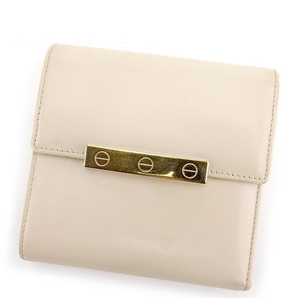 【30%OFFクーポン】カルティエ CARTIER 三つ折り財布 ラブコレクション ベージュ レディース 中古_画像1