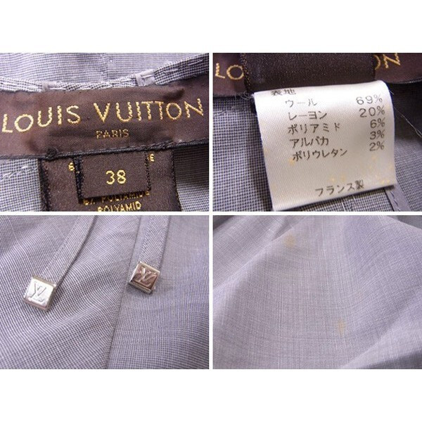 【30%OFFクーポン】ルイ ヴィトン スカート 後リボン付き レディース ♯38サイズ シャーリング グレー×シルバー 中古_画像6