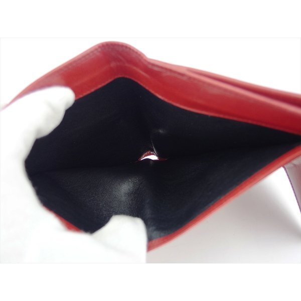 【ブラックフライデー30%OFFクーポン】グッチ GUCCI 三つ折り財布 ロゴプレート レッド シルバー レディース 中古_画像5