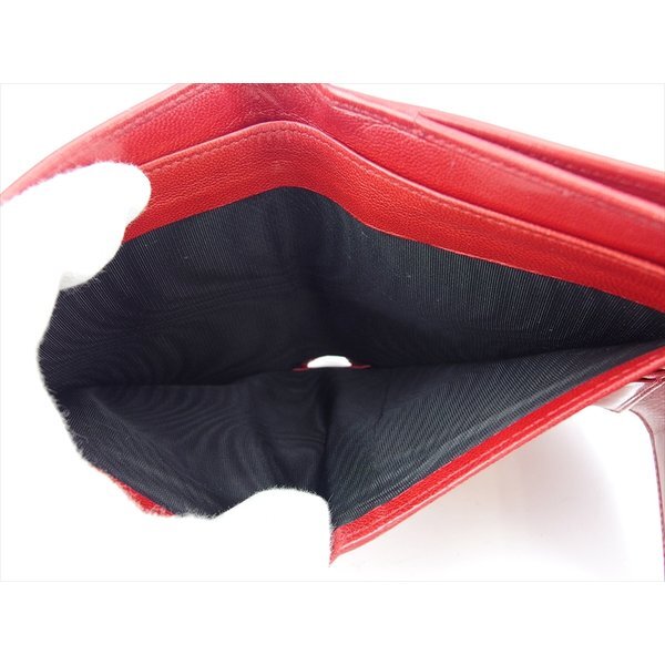 【ブラックフライデー30%OFFクーポン】グッチ GUCCI 三つ折り財布 ロゴプレート レッド シルバー レディース 中古_画像6