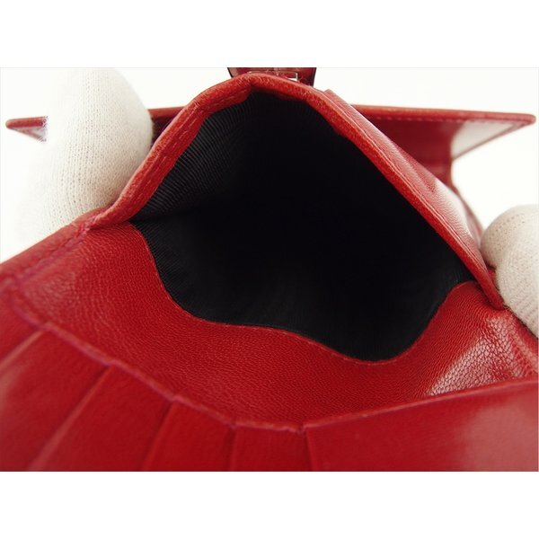 【ブラックフライデー30%OFFクーポン】グッチ GUCCI 三つ折り財布 ロゴプレート レッド シルバー レディース 中古_画像8