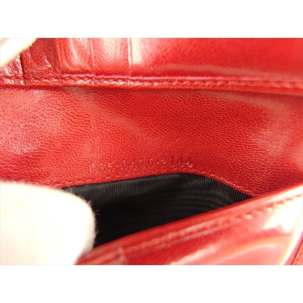 【ブラックフライデー30%OFFクーポン】グッチ GUCCI 三つ折り財布 ロゴプレート レッド シルバー レディース 中古_画像9