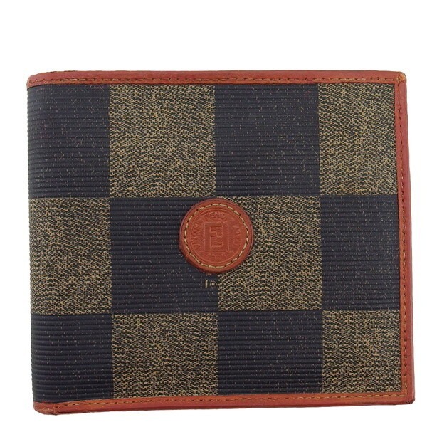 【ブラックフライデー30%OFFクーポン】フェンディ FENDI 札入れ ペカン　ブロックチェック ライトブラウン　ブラック レディース 中古_画像1