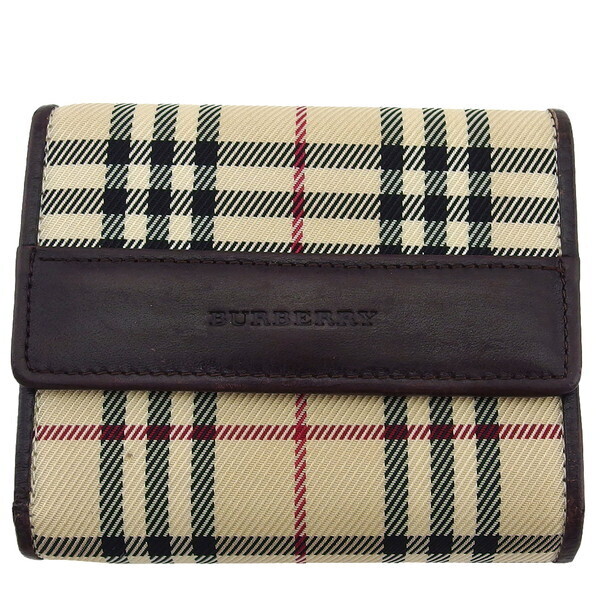 【ブラックフライデー30%OFFクーポン】バーバリー BURBERRY 三つ折り財布 ノバチェック ベージュ ブラウン ブラック系 レディース 中古_画像1