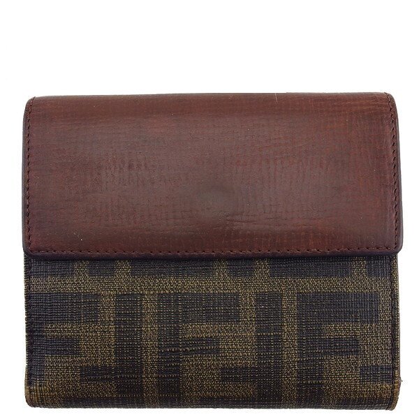 【ブラックフライデー30%OFFクーポン】フェンディ FENDI 三つ折り財布 ズッカ ダークブラウン×ベージュ レディース 中古_画像1