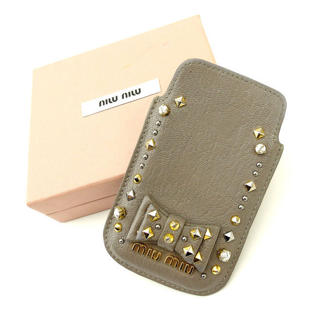 [30%OFF купон ] MiuMiu iPhone4/5/SE женский лента узор имеется заклепки серебряный б/у 