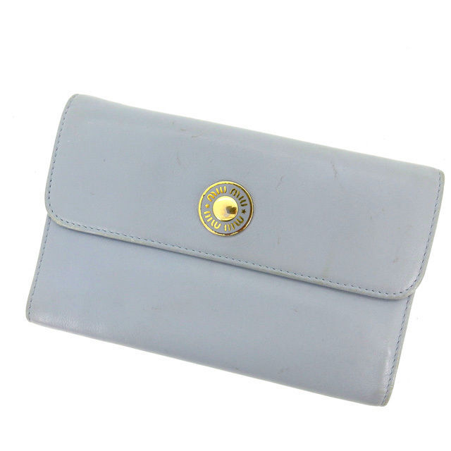 【ブラックフライデー30%OFFクーポン】ミュウミュウ 三つ折り財布 レディース ブルー 中古_画像1