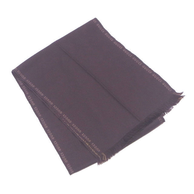 【ブラックフライデー30%OFFクーポン】グッチ マフラー フリンジ付き レディース ロゴライン ブラウン×ベージュ 中古_画像1