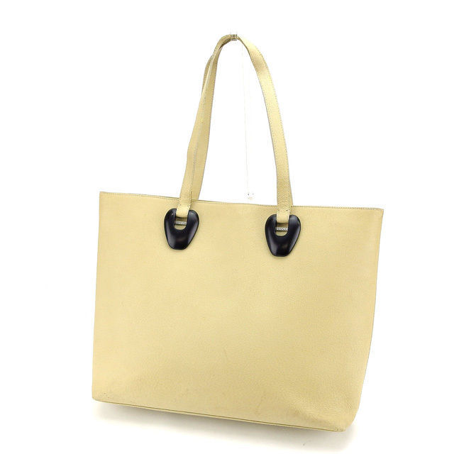 【ブラックフライデー30%OFFクーポン】グッチ トートバッグ ショルダーバッグ レディース ロゴプレート ベージュ×ブラック 中古_画像1