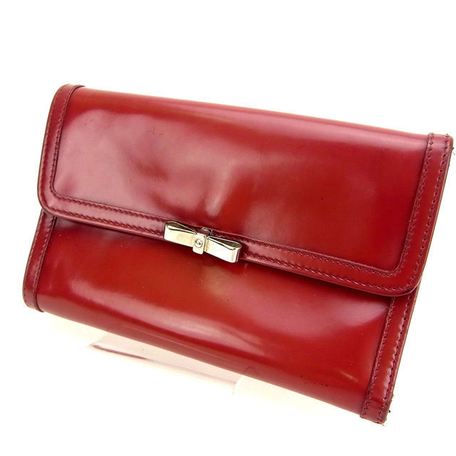 【ブラックフライデー30%OFFクーポン】ミュウミュウ 三つ折り財布 レディース /リボンモチーフ付き レッド 中古_画像1