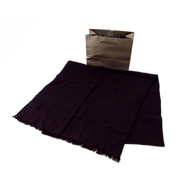 【ブラックフライデー30%OFFクーポン】グッチ マフラー フリンジ付き レディース GG柄 ダークブラウン 中古_画像1