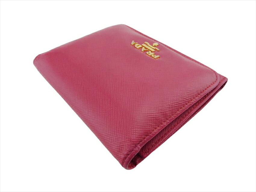 【30%OFFクーポン】プラダ PRADA 三つ折り財布 ピンク×ゴールド レディース 中古_画像2