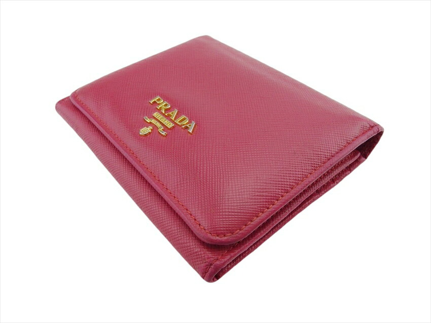 【30%OFFクーポン】プラダ PRADA 三つ折り財布 ピンク×ゴールド レディース 中古_画像3