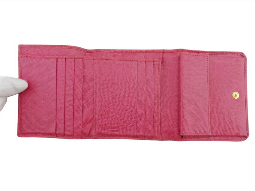 【30%OFFクーポン】プラダ PRADA 三つ折り財布 ピンク×ゴールド レディース 中古_画像4