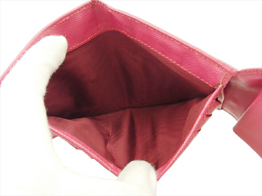 【30%OFFクーポン】プラダ PRADA 三つ折り財布 ピンク×ゴールド レディース 中古_画像5
