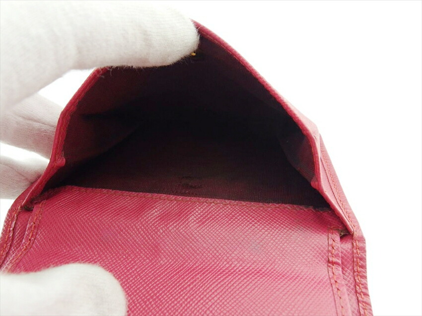 【30%OFFクーポン】プラダ PRADA 三つ折り財布 ピンク×ゴールド レディース 中古_画像6