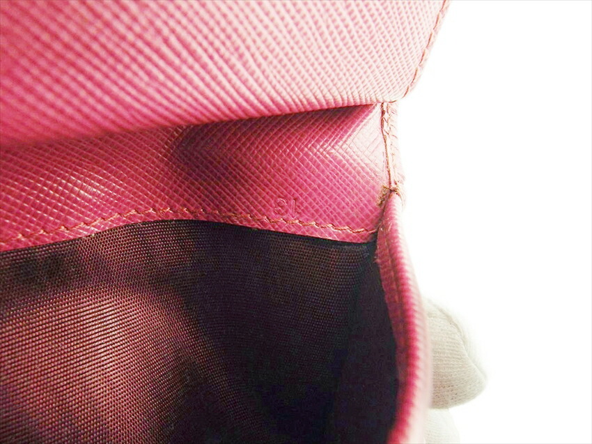 【30%OFFクーポン】プラダ PRADA 三つ折り財布 ピンク×ゴールド レディース 中古_画像8