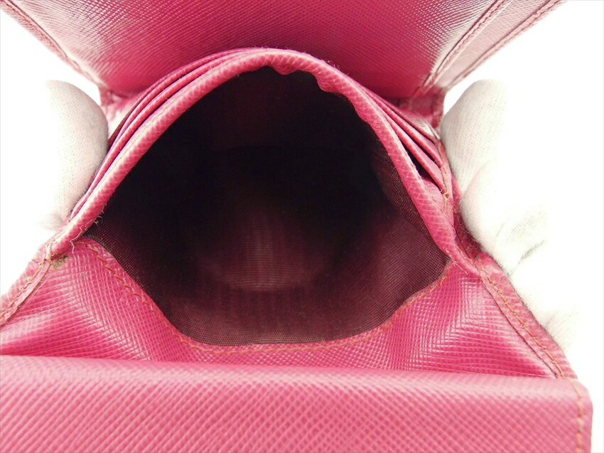 【30%OFFクーポン】プラダ PRADA 三つ折り財布 ピンク×ゴールド レディース 中古_画像9