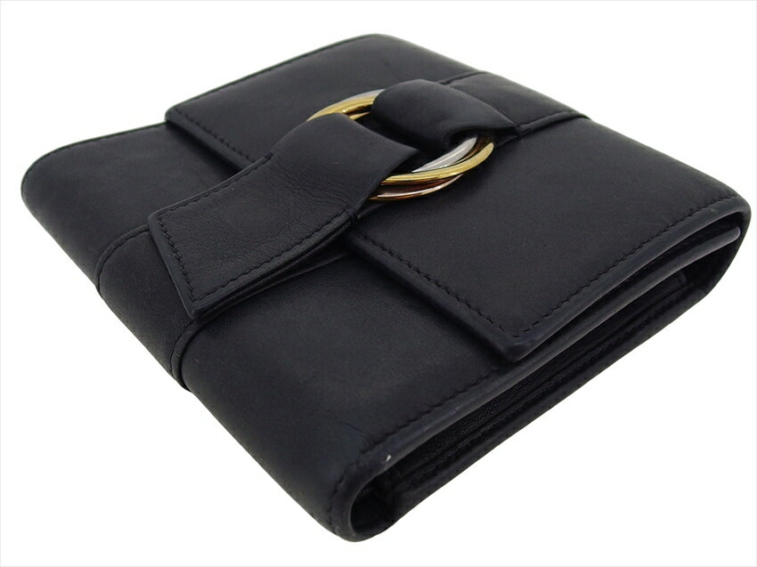 【30%OFFクーポン】カルティエ CARTIER 三つ折り財布 トリニティ ブラック ゴールド シルバー レディース 中古_画像3