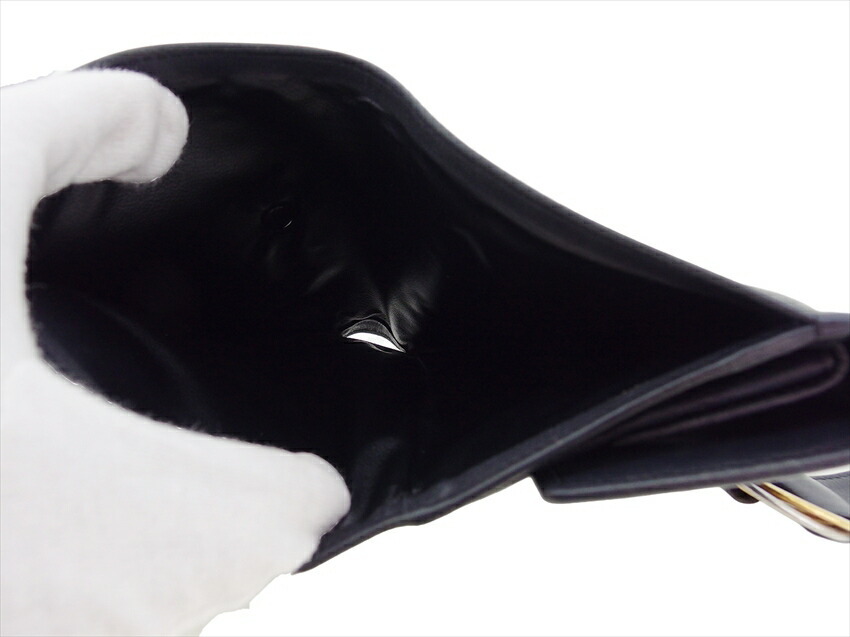 【30%OFFクーポン】カルティエ CARTIER 三つ折り財布 トリニティ ブラック ゴールド シルバー レディース 中古_画像5