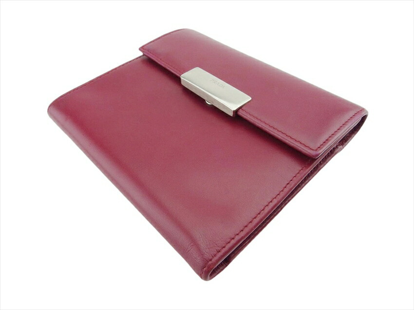 【30%OFFクーポン】プラダ PRADA 三つ折り財布 レッド レディース 中古_画像3