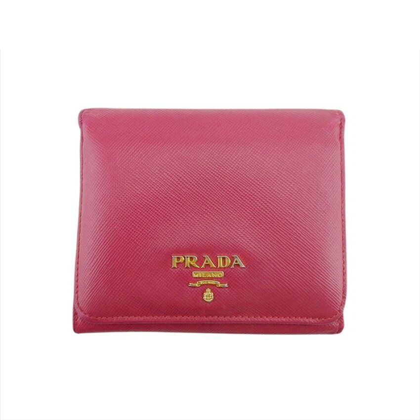 【30%OFFクーポン】プラダ PRADA 三つ折り財布 ピンク×ゴールド レディース 中古_画像1