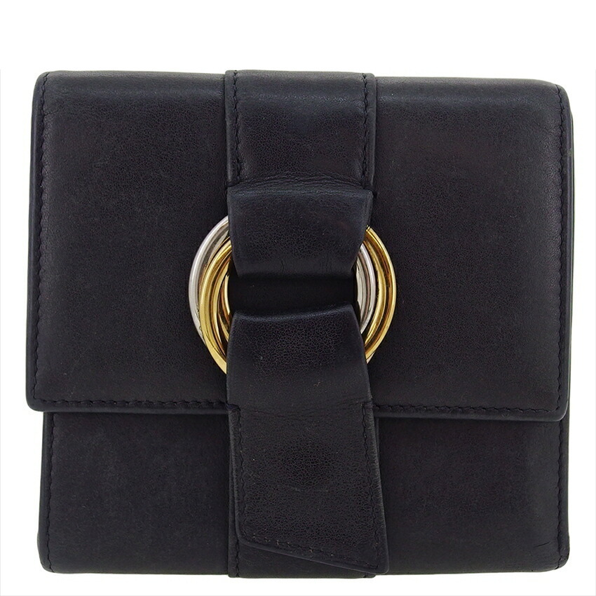 【30%OFFクーポン】カルティエ CARTIER 三つ折り財布 トリニティ ブラック ゴールド シルバー レディース 中古_画像1