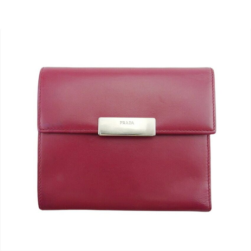 【30%OFFクーポン】プラダ PRADA 三つ折り財布 レッド レディース 中古_画像1