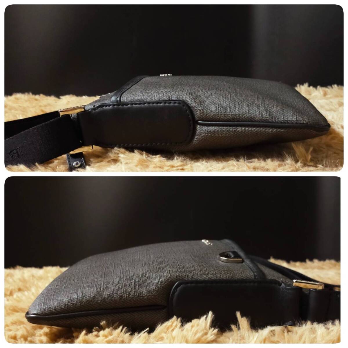 1 иен ~[ редкий! превосходный товар ] BVLGARY BVLGARI сумка на плечо мужской бизнес sakoshu наклонный ..mesenja- кожа серый 