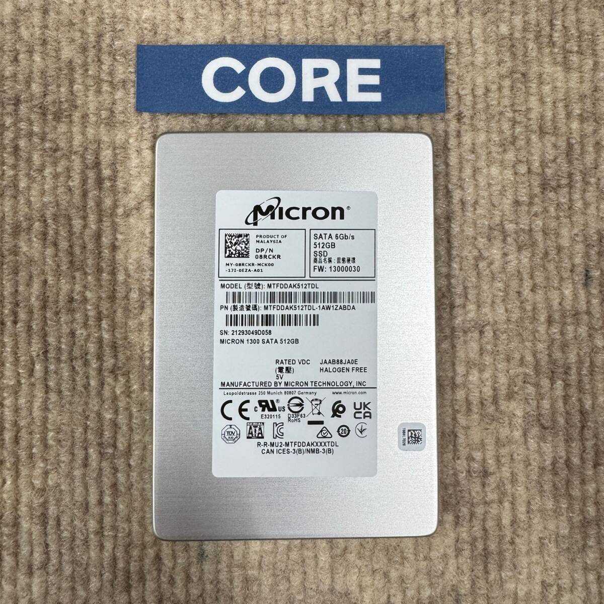 【使用時間:24224時間】Micron 1300 512GB SATA SSD MTFDDAK512TDL Dell 8RCKR 動作確認済み [PT950]_画像1