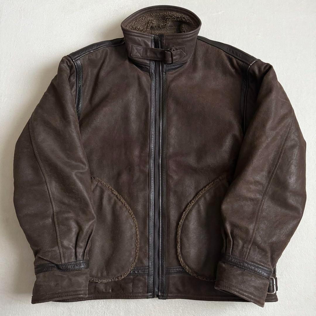 ナイジェルケーボン レザー フライトジャケット ブラウン 牛革 ビンテージ_画像4
