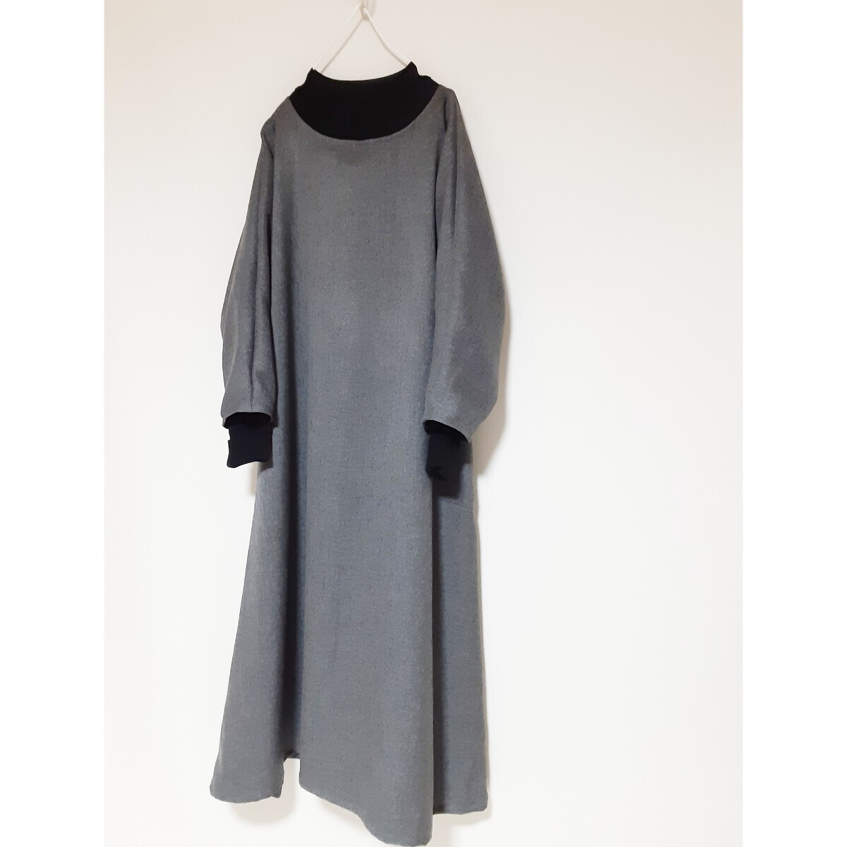 ハンドメイド　大きいsize　シンプル　Aラインワンピース　チャコールグレー_画像3