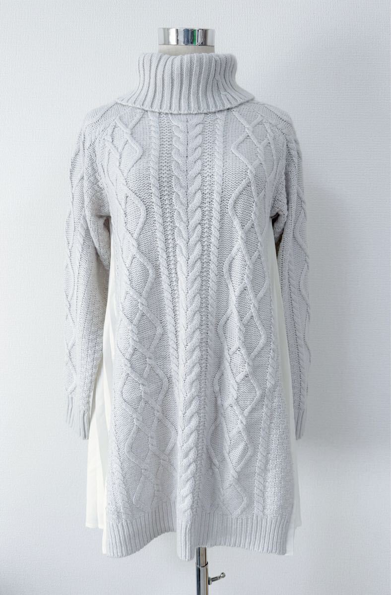 マーキュリーデュオ ケーブルニットワンピース アイスブルー Ｍ フリー 長袖 冬 MERCURYDUO 大人可愛い ガーリー系 セーター ケーブル編み_画像2