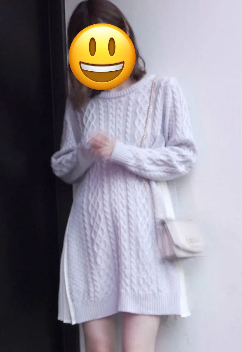 マーキュリーデュオ ケーブルニットワンピース アイスブルー Ｍ フリー 長袖 冬 MERCURYDUO 大人可愛い ガーリー系 ケーブル編み モコモコ_画像9