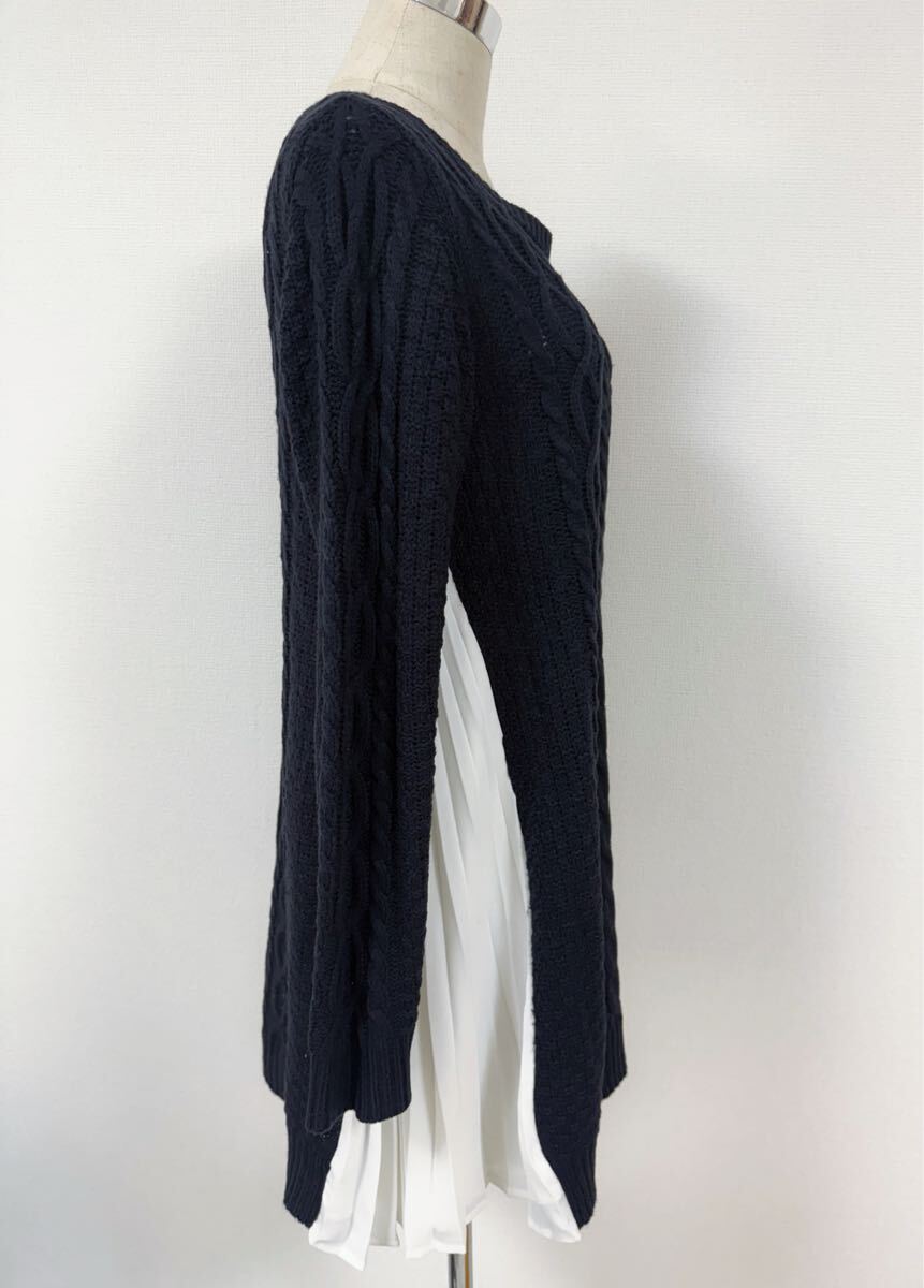 マーキュリーデュオ ケーブルニットワンピース ネイビー 紺 Ｍ フリー 長袖 冬 MERCURYDUO 大人可愛い ガーリー系 セーター ケーブル編み_画像3