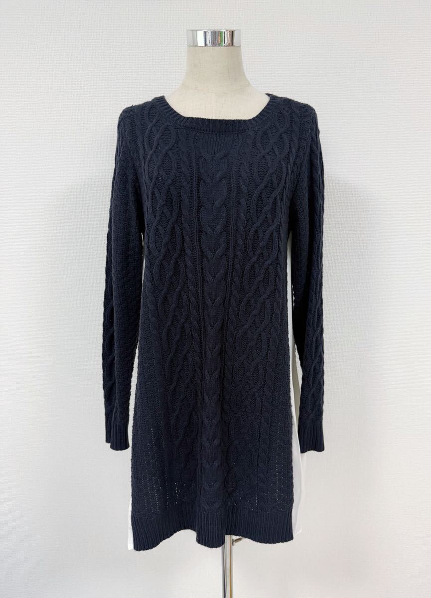 マーキュリーデュオ ケーブルニットワンピース ネイビー 紺 Ｍ フリー 長袖 冬 MERCURYDUO 大人可愛い ガーリー系 セーター ケーブル編み_画像2