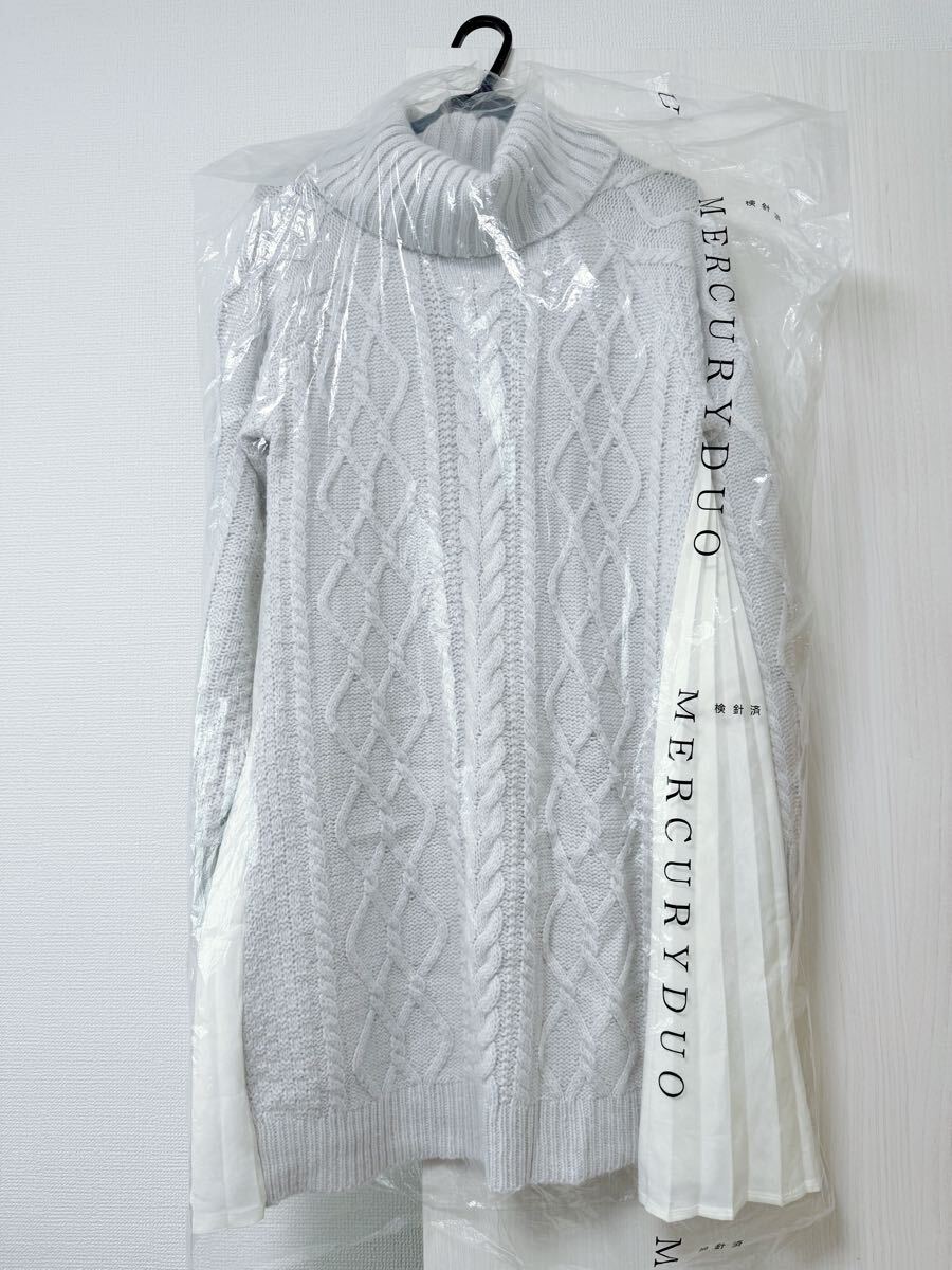 マーキュリーデュオ ケーブルニットワンピース アイスブルー Ｍ フリー 長袖 冬 MERCURYDUO 大人可愛い ガーリー系 セーター ケーブル編み_画像1