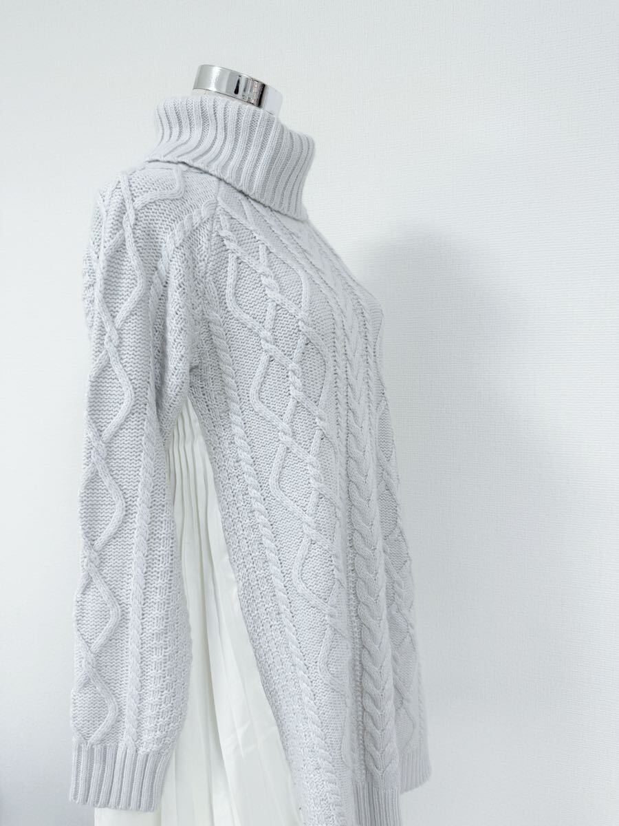 マーキュリーデュオ ケーブルニットワンピース アイスブルー Ｍ フリー 長袖 冬 MERCURYDUO 大人可愛い ガーリー系 セーター ケーブル編み_画像3