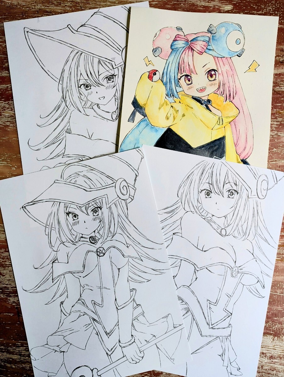  ручные иллюстрации A4* черный maji автомобиль n девушка & наан jamo* набор 4 шт. комплект монохромный карандашный набросок 